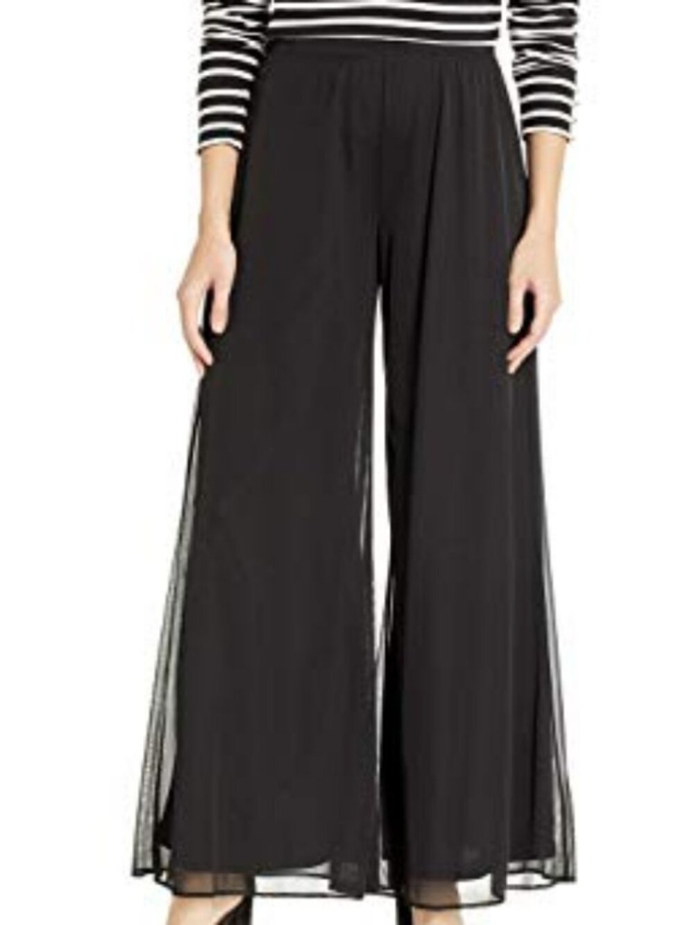 MSK Black Double Layered Wide Leg Pants mesh overlay pull on Large petite LP